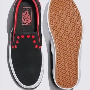 Vans Valentine Black Suede and Red Heart Slip-Ons